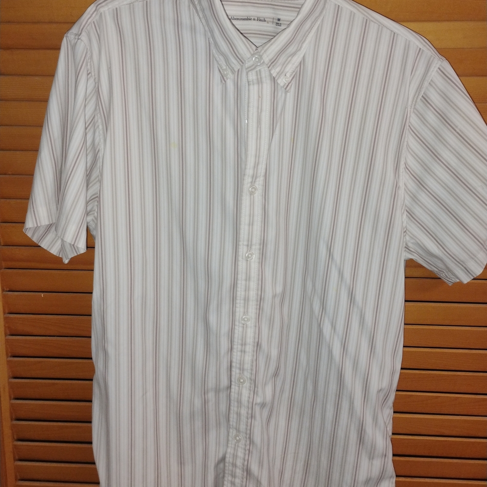 Abercrombie & Fitch Men's White and Gray Striped Shirt